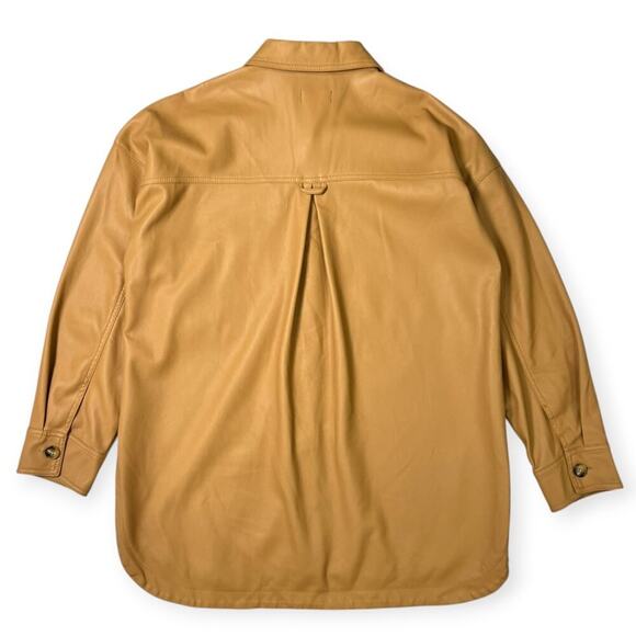 Anthropologie Maeve Faux Leather Shirt Jacket SIZE L Tan Gold Shacket Pocket - Picture 4 of 16